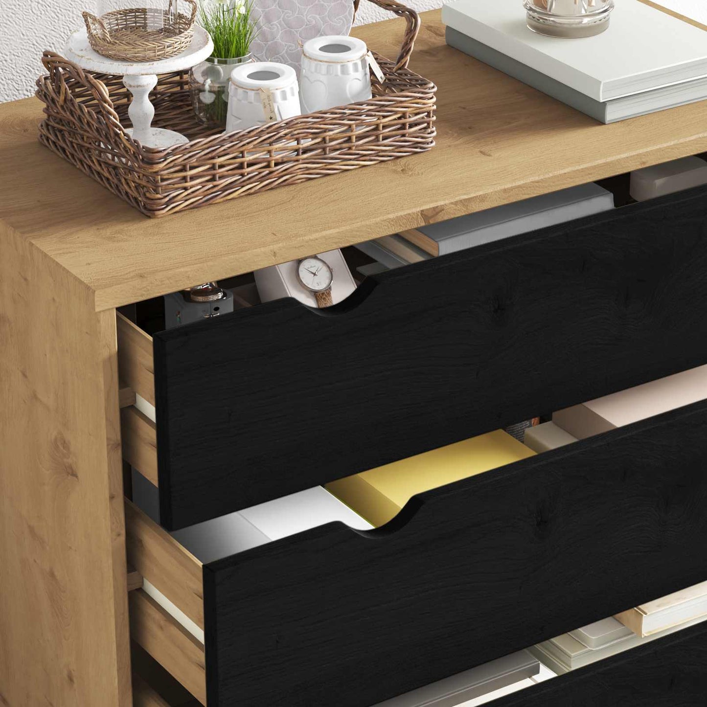 vidaXL Chest of Drawers OTTA Black 76.5 x 39.5 x 90 cm Solid Pine Wood