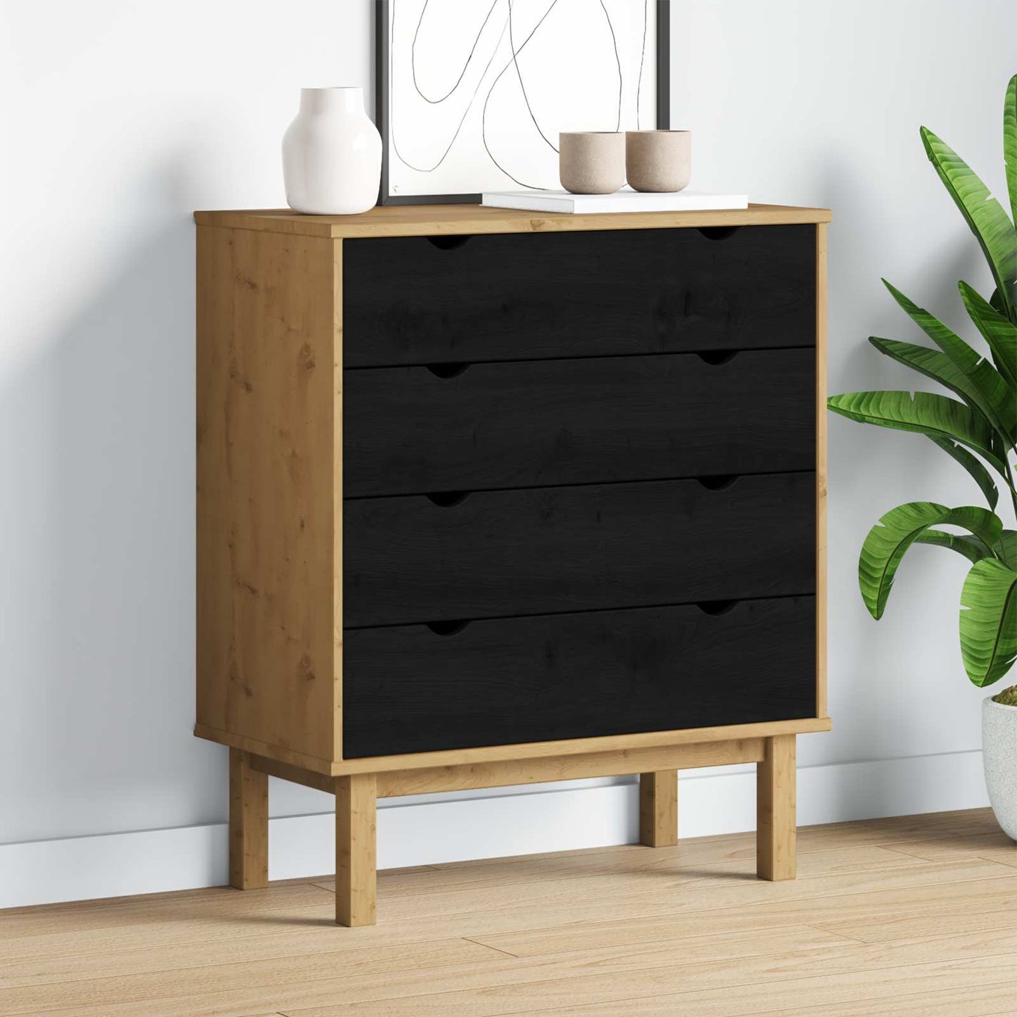 vidaXL Chest of Drawers OTTA Black 76.5 x 39.5 x 90 cm Solid Pine Wood