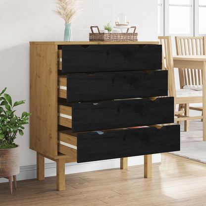 vidaXL Chest of Drawers OTTA Black 76.5 x 39.5 x 90 cm Solid Pine Wood