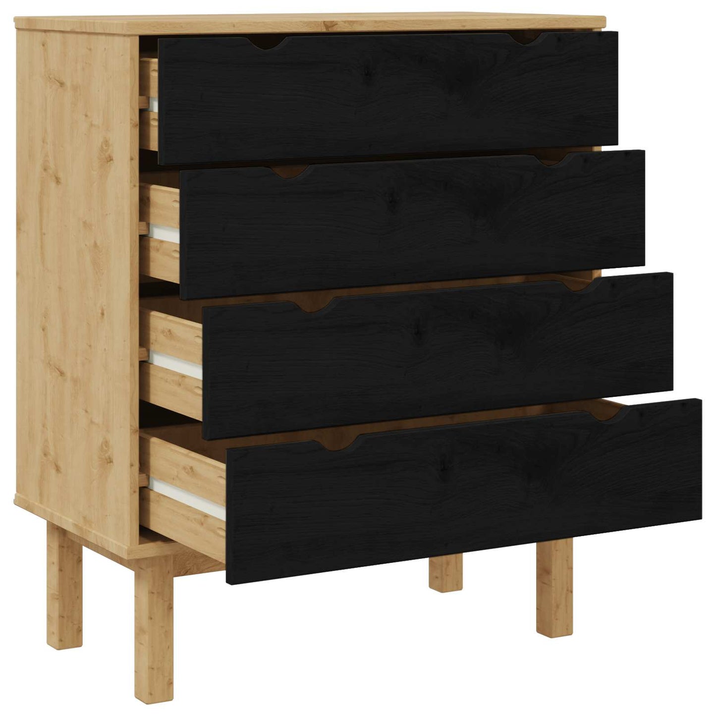 vidaXL Chest of Drawers OTTA Black 76.5 x 39.5 x 90 cm Solid Pine Wood