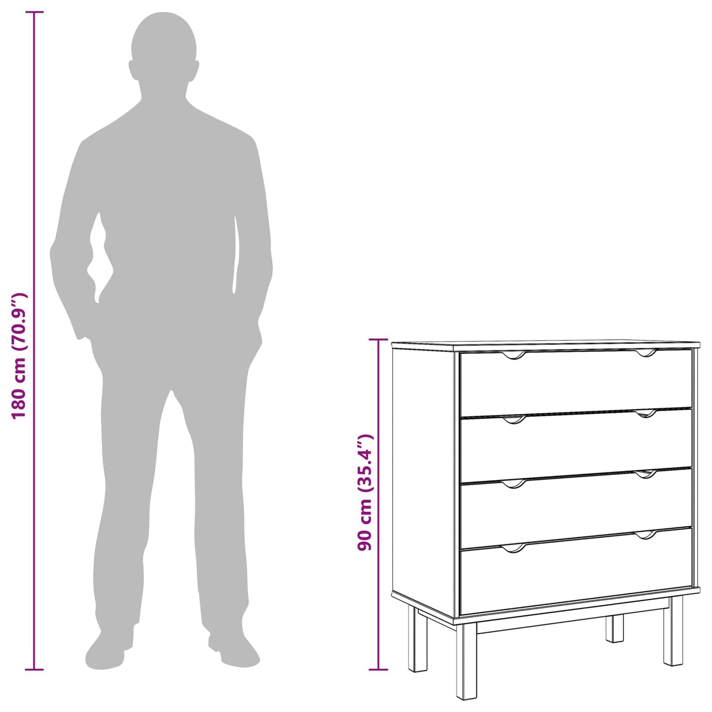 vidaXL Chest of Drawers OTTA Black 76.5 x 39.5 x 90 cm Solid Pine Wood