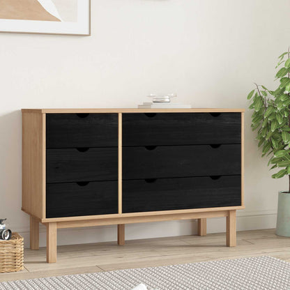 vidaXL Drawer Cabinet OTTA Black 111 x 43 x 73.5 cm Solid Pine Wood