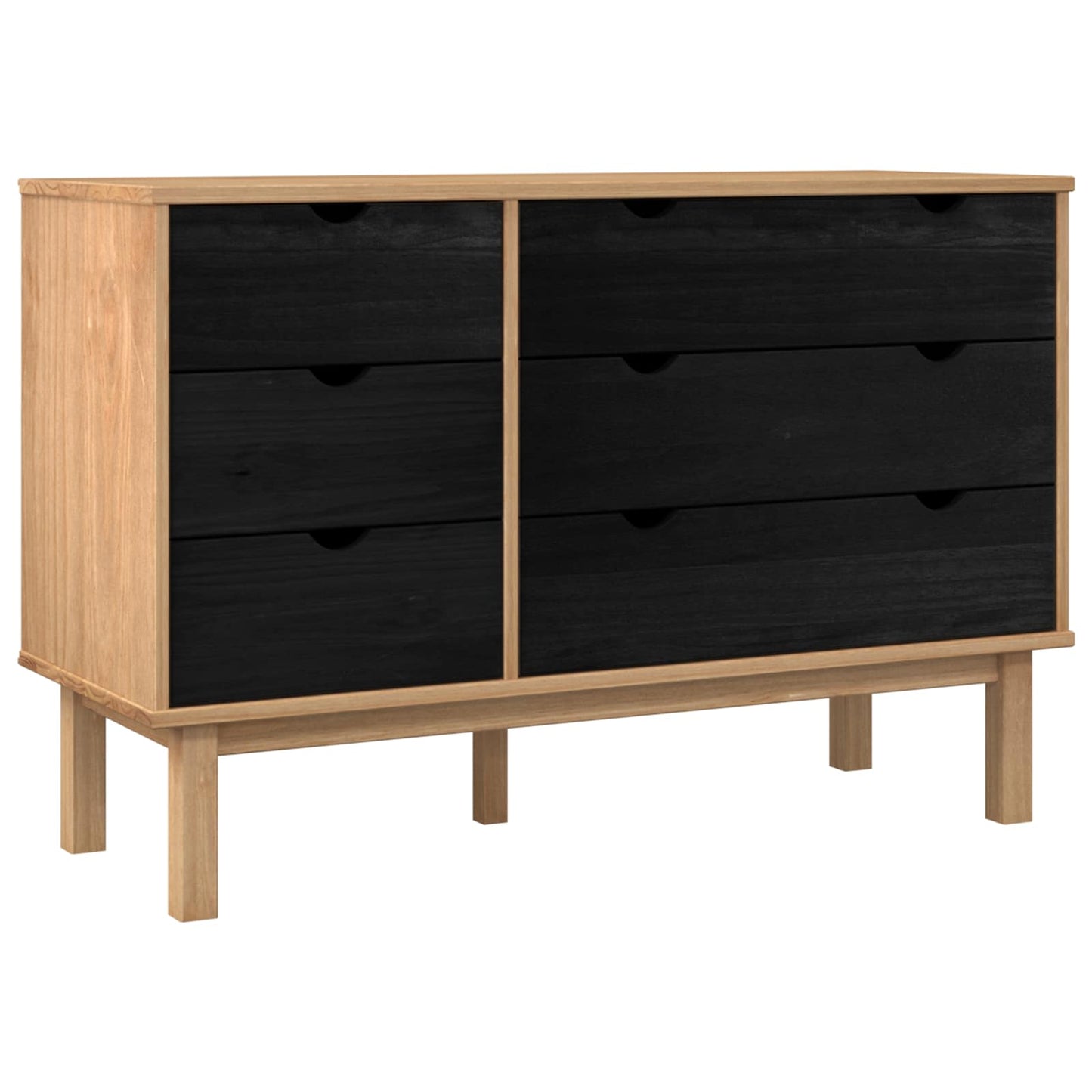 vidaXL Drawer Cabinet OTTA Black 111 x 43 x 73.5 cm Solid Pine Wood