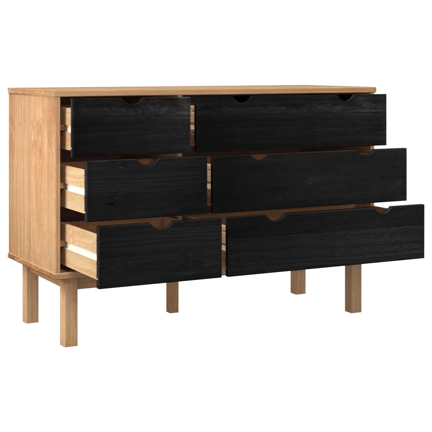 vidaXL Drawer Cabinet OTTA Black 111 x 43 x 73.5 cm Solid Pine Wood