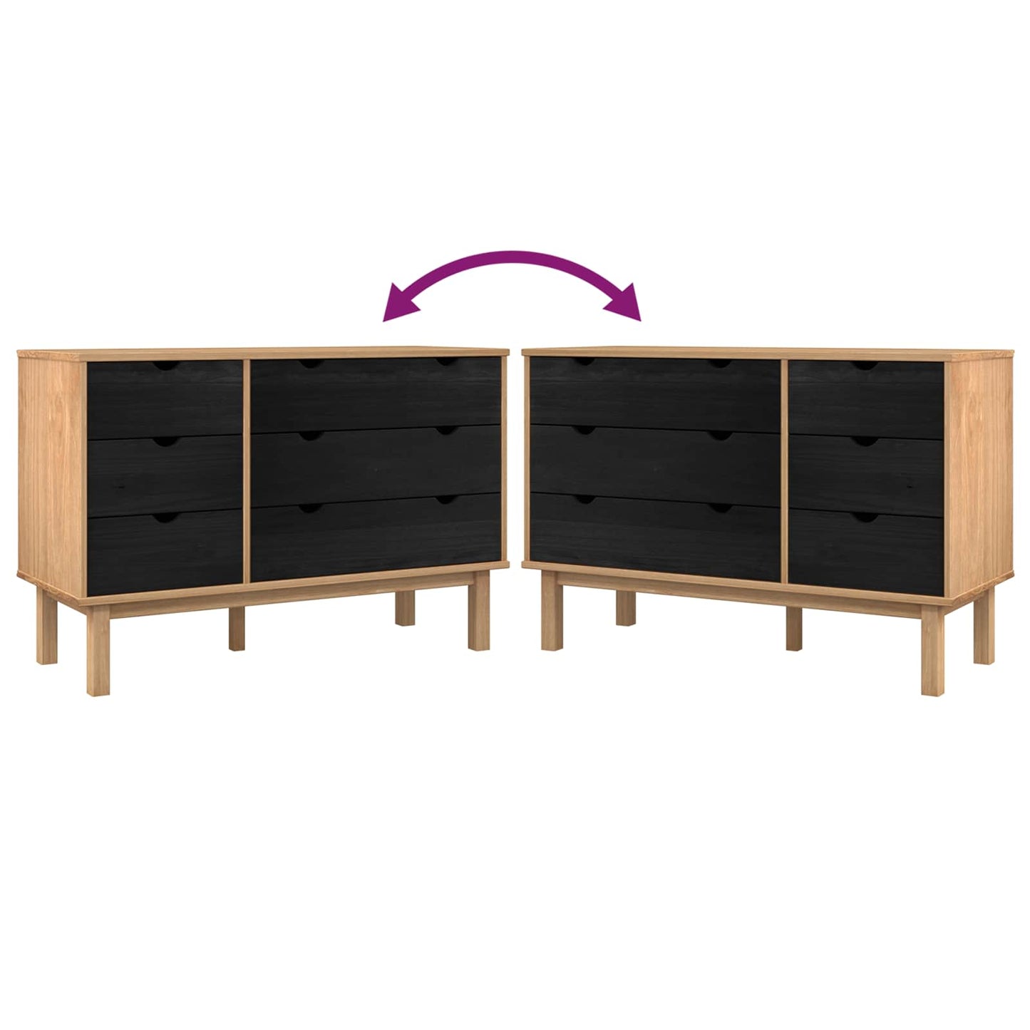 vidaXL Drawer Cabinet OTTA Black 111 x 43 x 73.5 cm Solid Pine Wood