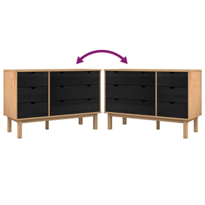 vidaXL Drawer Cabinet OTTA Black 111 x 43 x 73.5 cm Solid Pine Wood