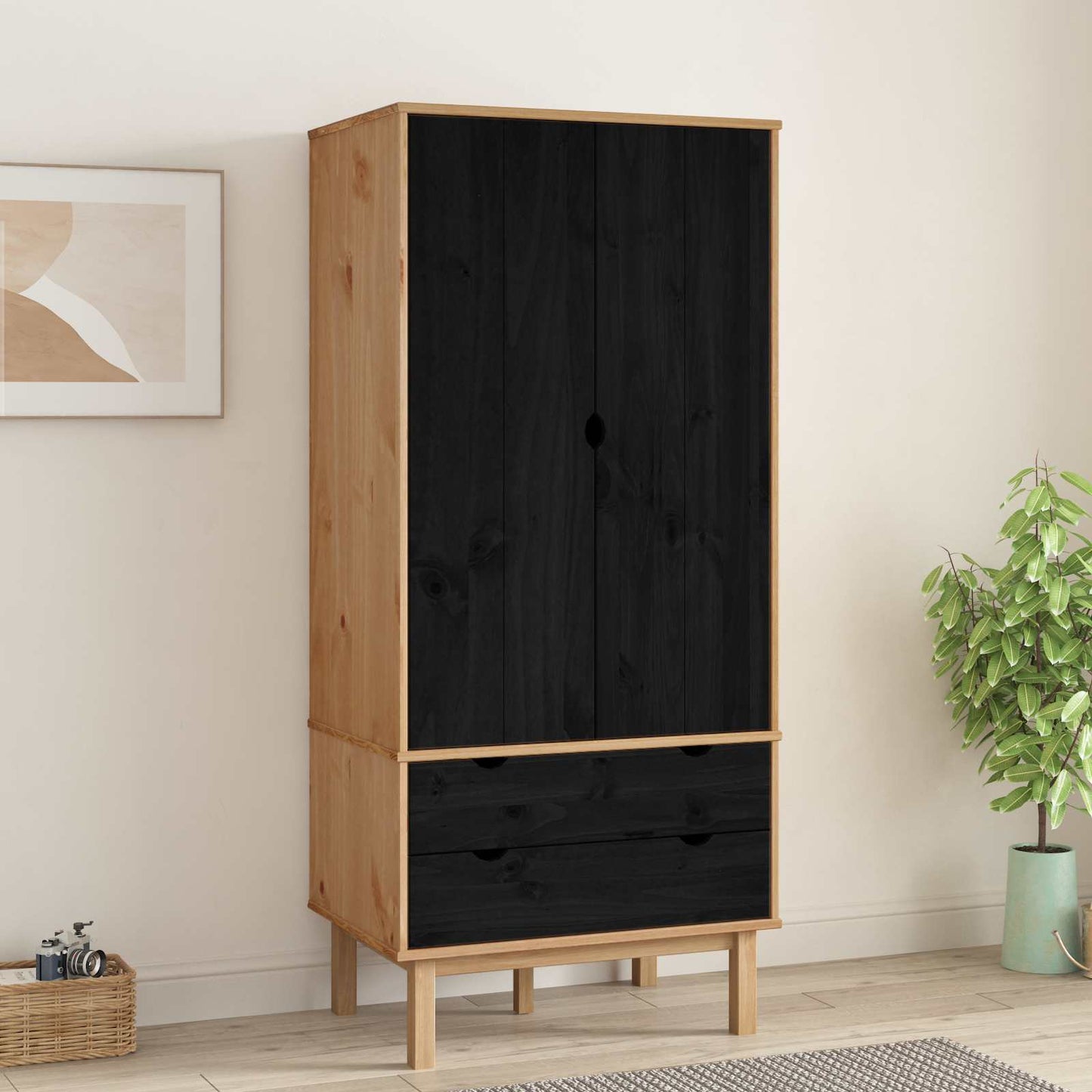 vidaXL Wardrobe OTTA Black 76.5 x 53 x 172 cm Solid Pine Wood