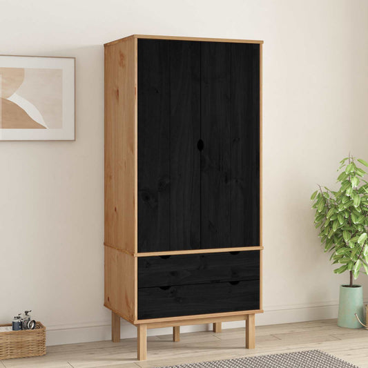 vidaXL Wardrobe OTTA Black 76.5 x 53 x 172 cm Solid Pine Wood
