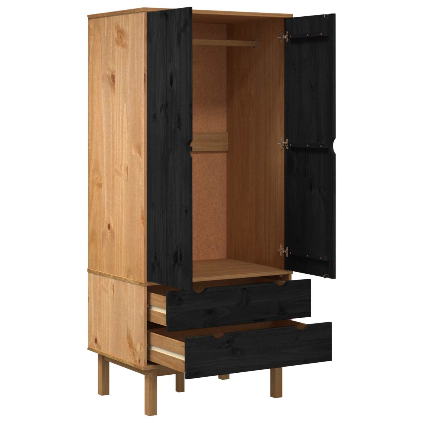 vidaXL Wardrobe OTTA Black 76.5 x 53 x 172 cm Solid Pine Wood