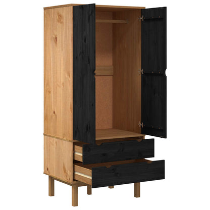 vidaXL Wardrobe OTTA Black 76.5 x 53 x 172 cm Solid Pine Wood
