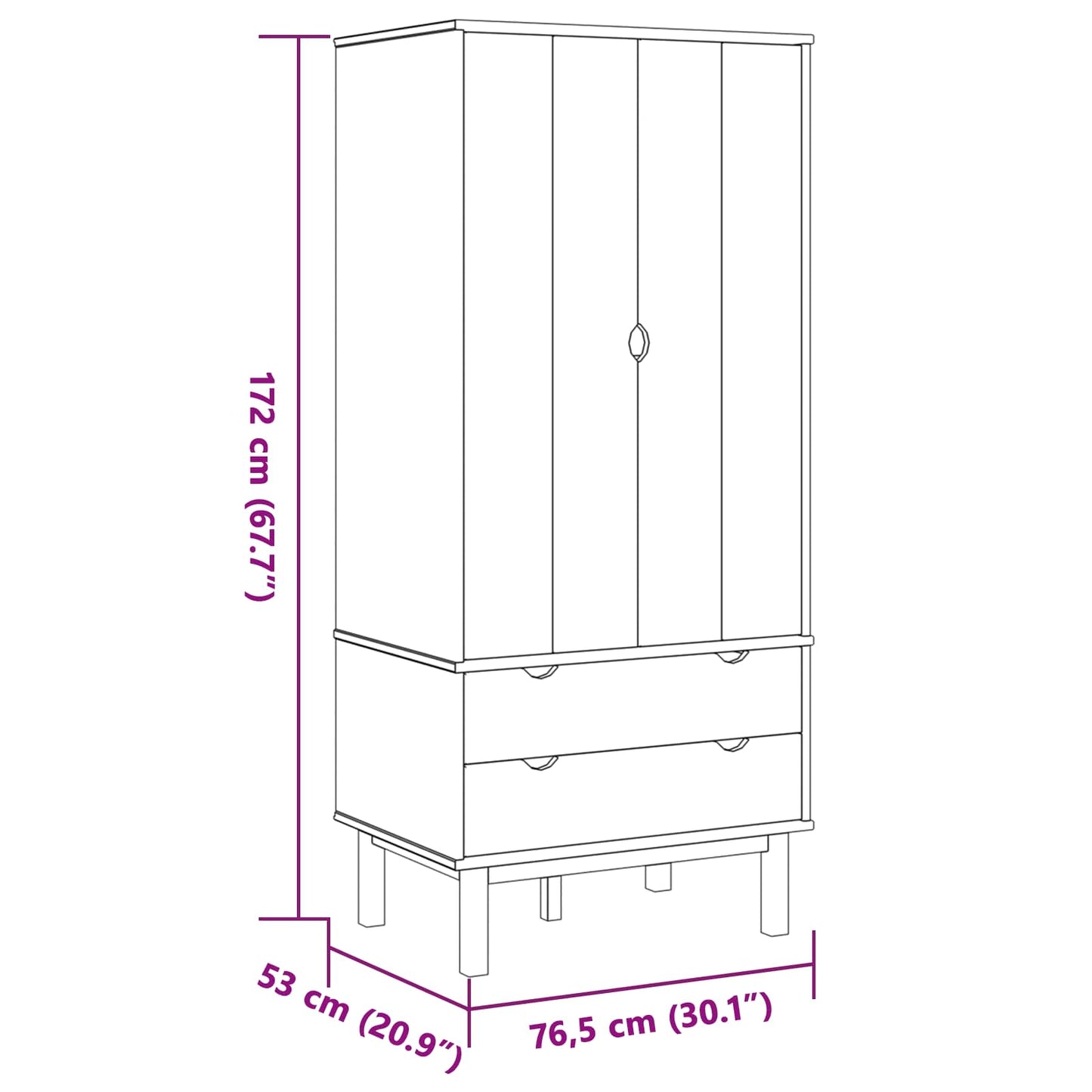 vidaXL Wardrobe OTTA Black 76.5 x 53 x 172 cm Solid Pine Wood