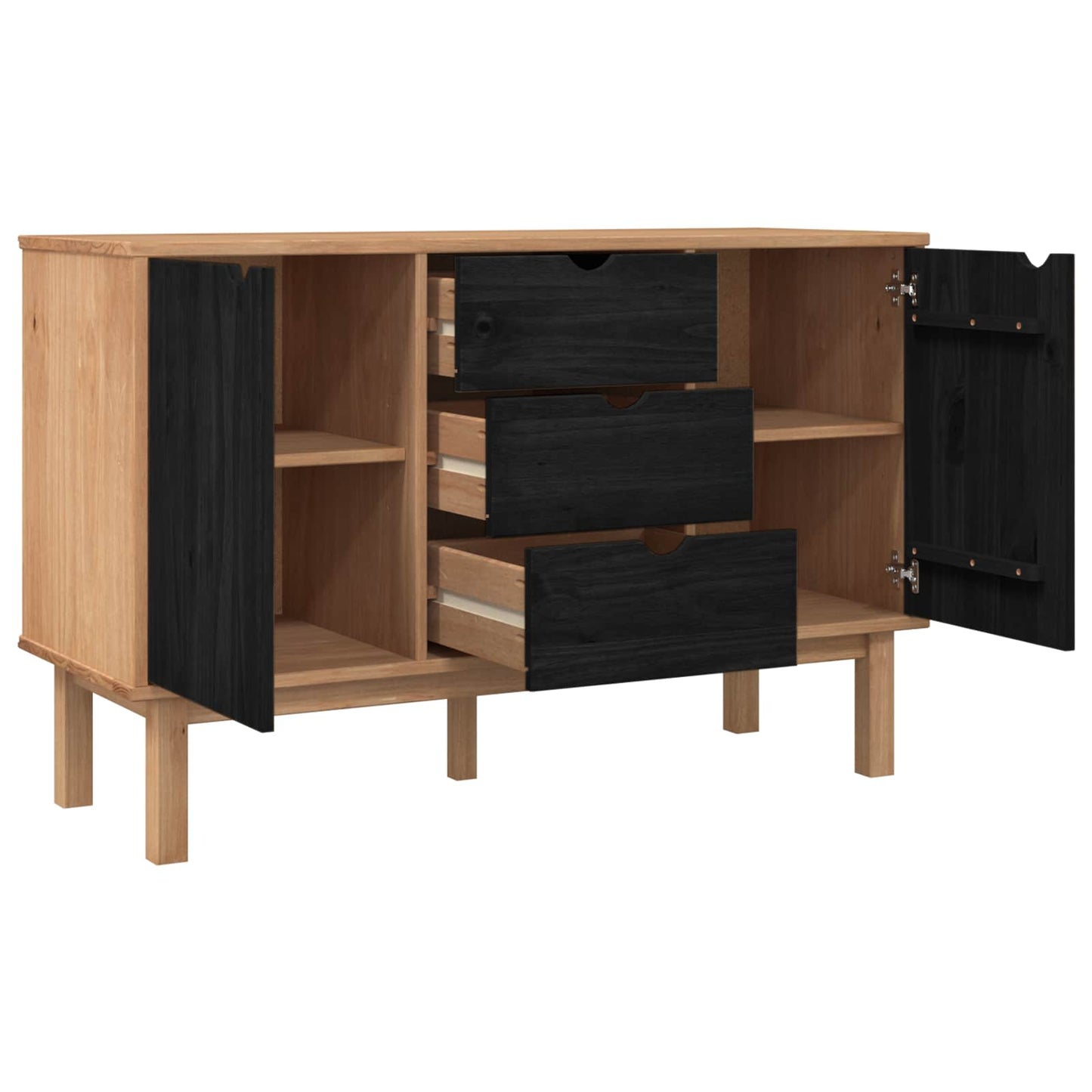 vidaXL Sideboard OTTA Black 113.5 x 43 x 73 cm Solid Pine Wood