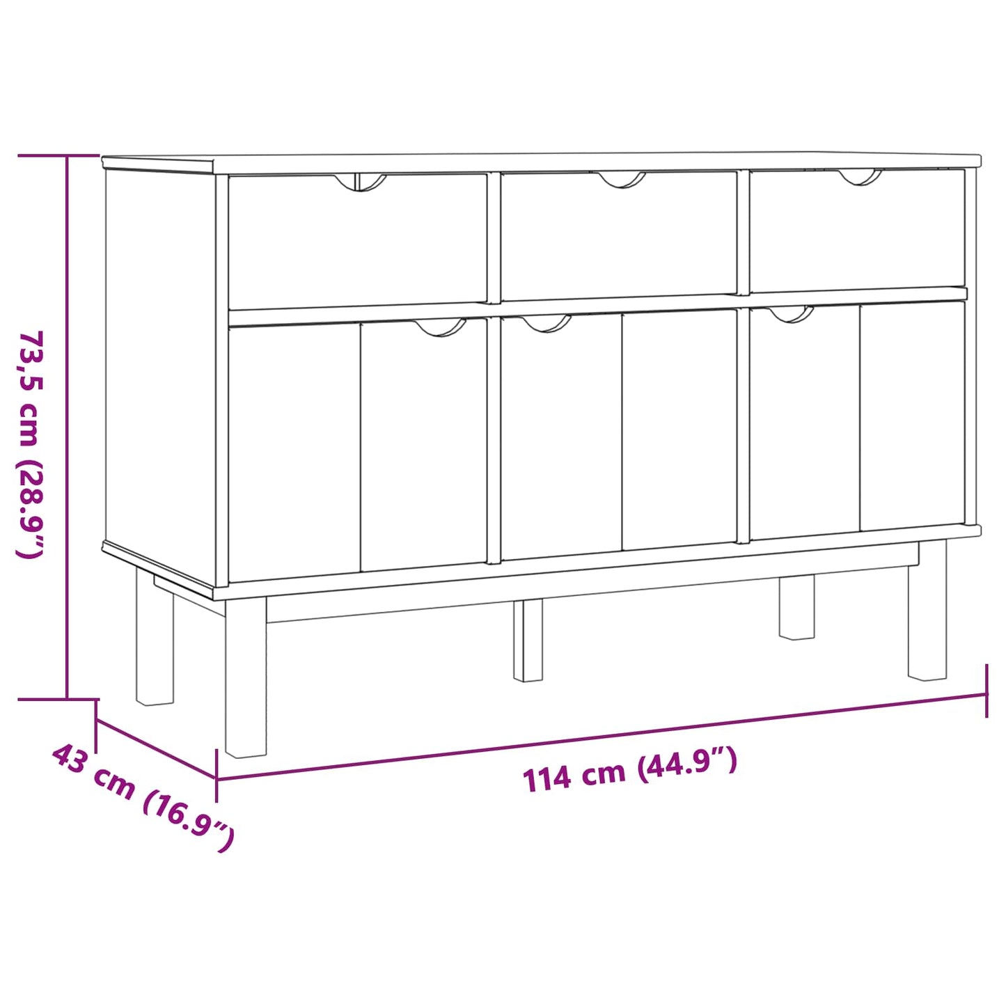 vidaXL Sideboard OTTA Brown and Black 114 x 43 x 73.5 cm