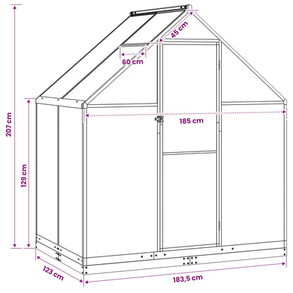 vidaXL Garden Greenhouse with Door Anthracite 183.5 x 123 x 207 cm