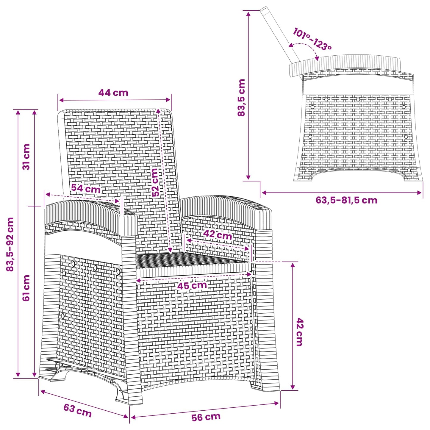 vidaXL Reclining Garden Chair Rattan Look 2 pcs Brown PP