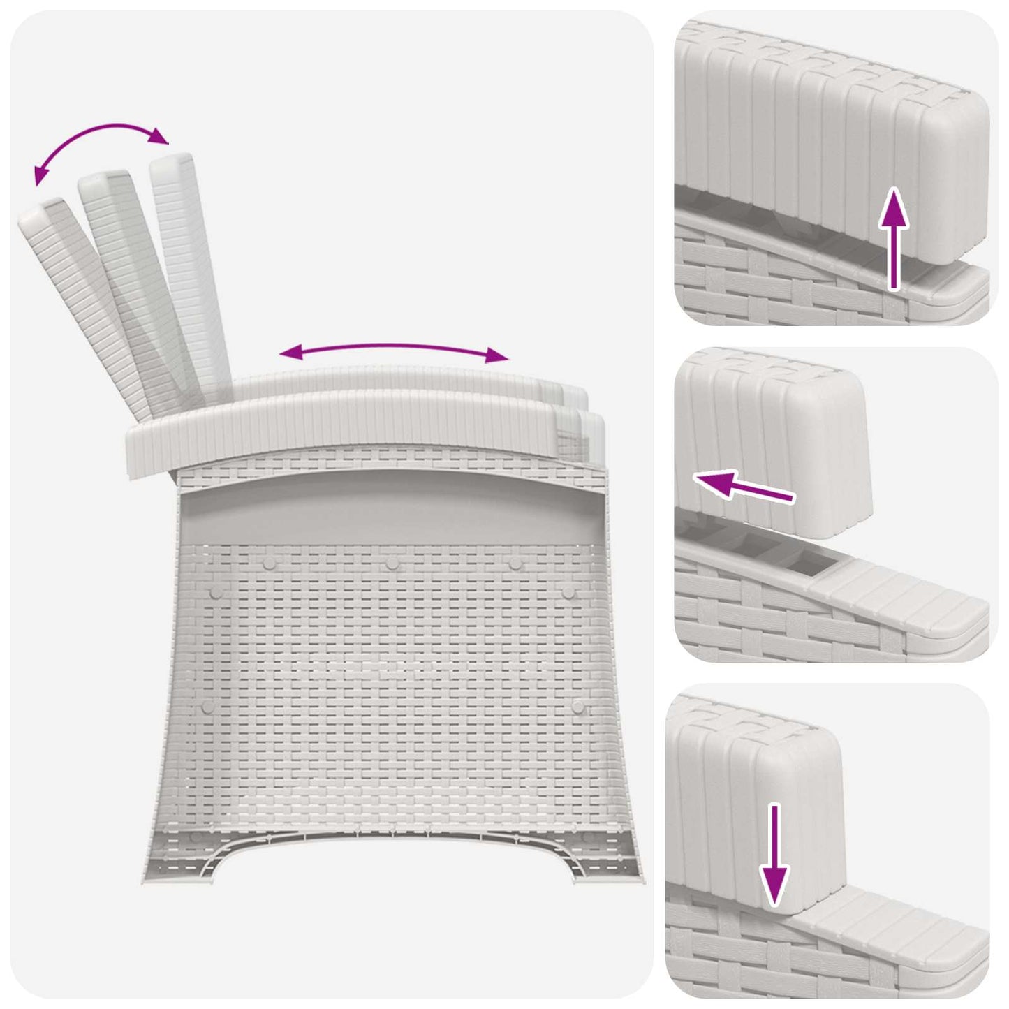 vidaXL Reclining Garden Chair Rattan Look 2 pcs White PP