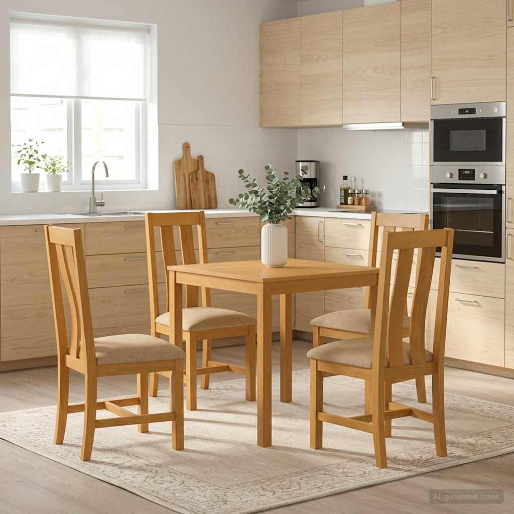 vidaXL Dining Set 5 pcs Beige Solid Oak Wood
