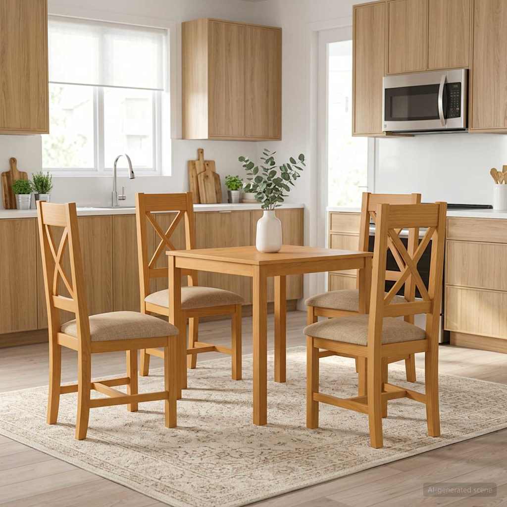 vidaXL Dining Set 5 pcs Beige Solid Oak Wood