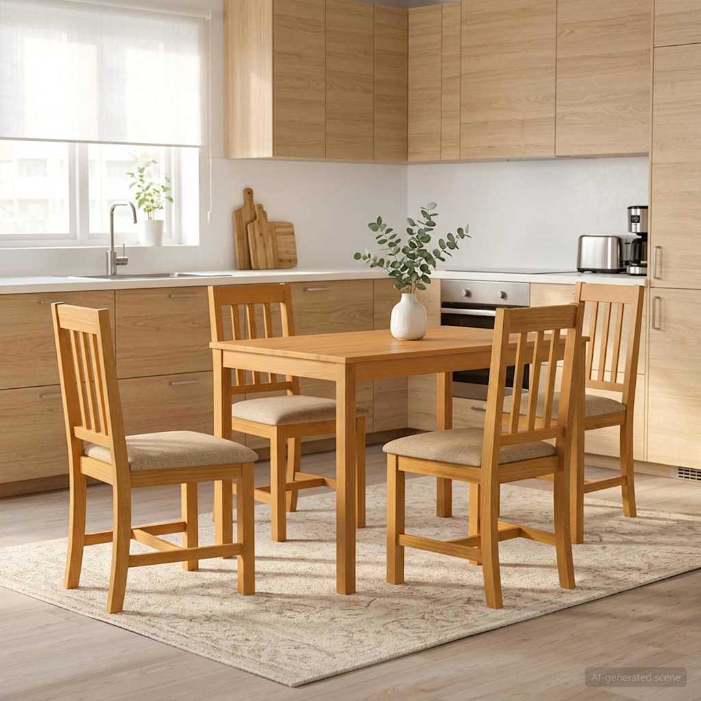 vidaXL Dining Set 5 pcs Beige Solid Oak Wood