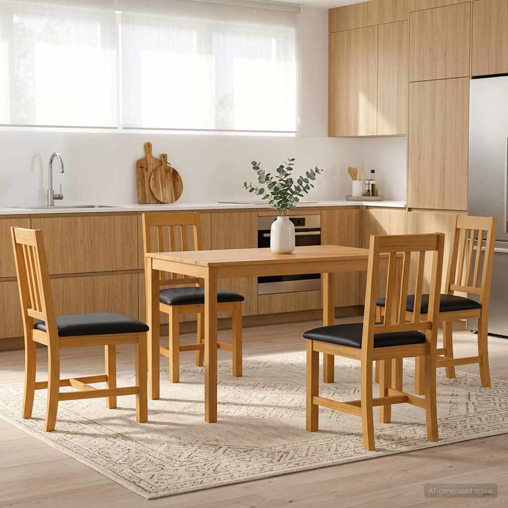 vidaXL Dining Set 5 pcs Black Solid Oak Wood