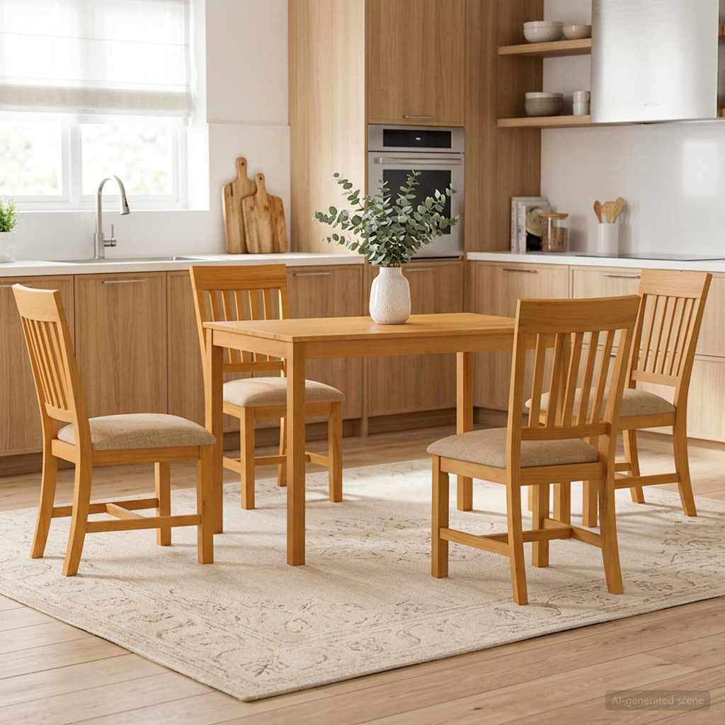 vidaXL Dining Set 5 pcs Beige Solid Oak Wood