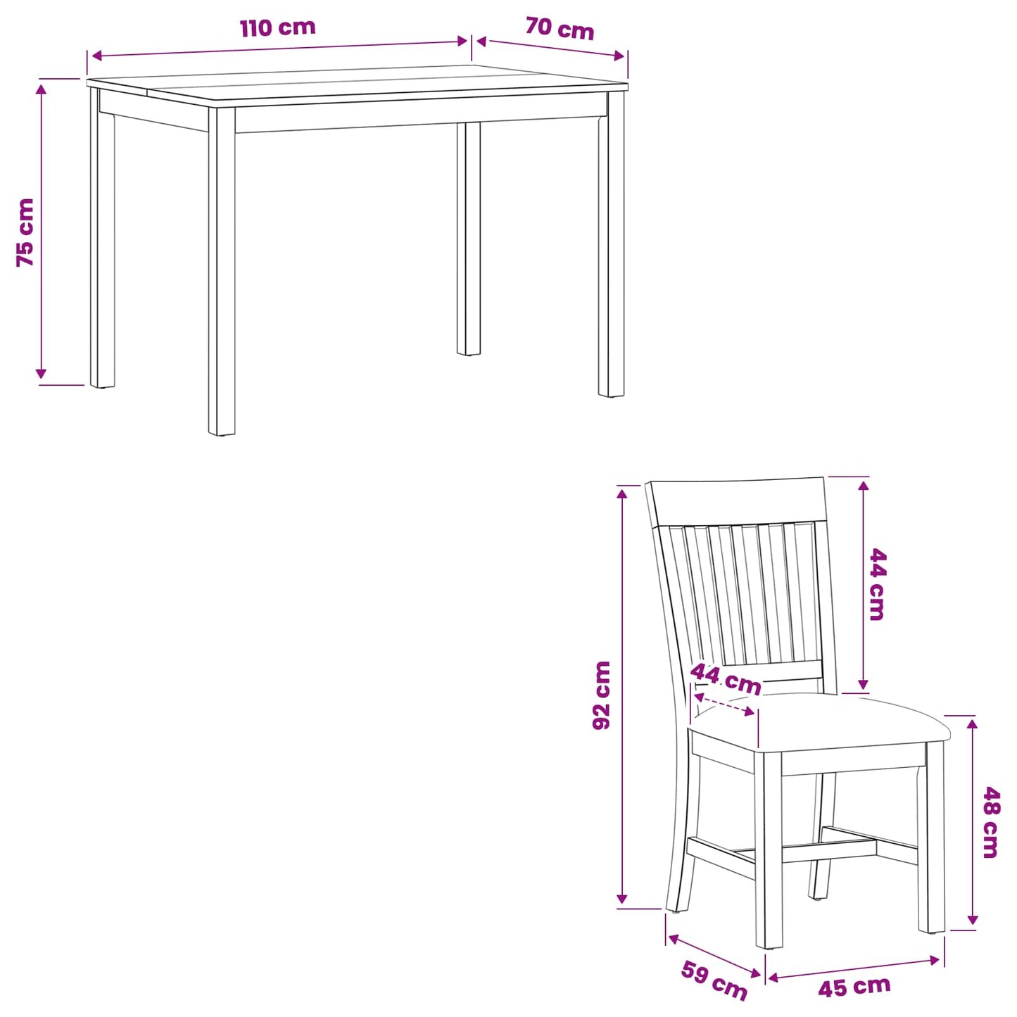 vidaXL Dining Set 5 pcs Black Solid Oak Wood