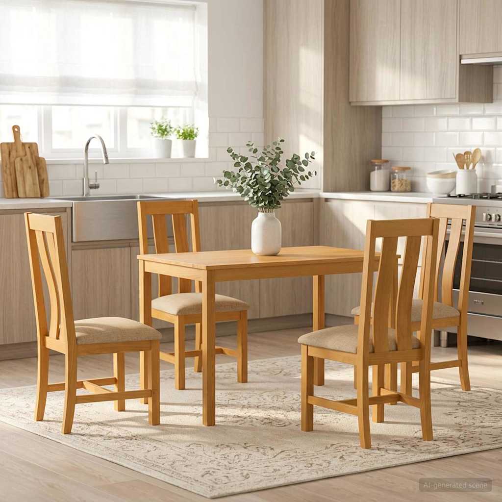 vidaXL Dining Set 5 pcs Beige Solid Oak Wood