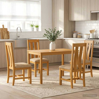 vidaXL Dining Set 5 pcs Beige Solid Oak Wood
