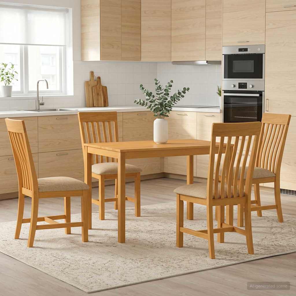 vidaXL Dining Set 5 pcs Beige Solid Oak Wood