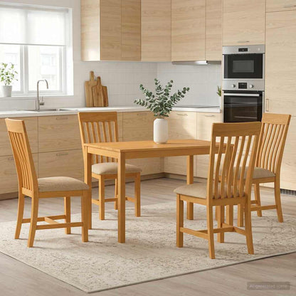 vidaXL Dining Set 5 pcs Beige Solid Oak Wood