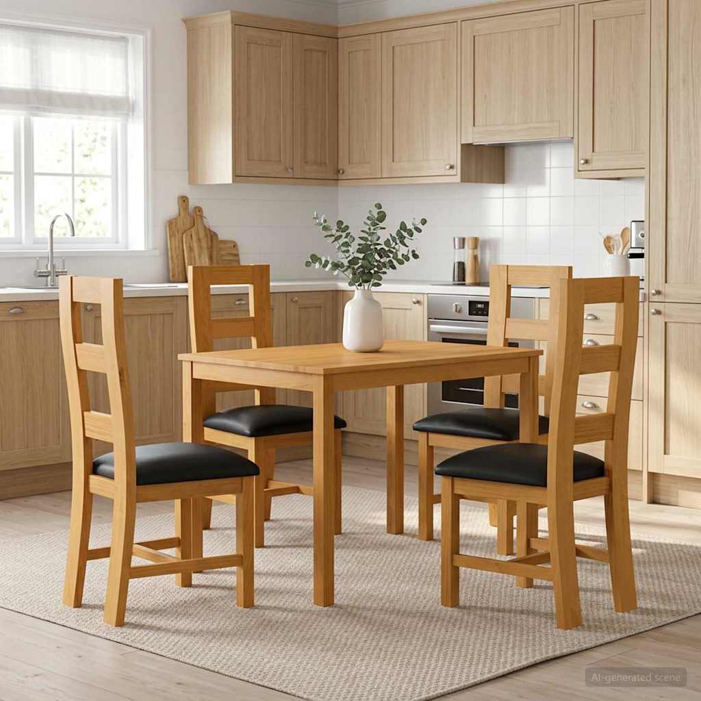 vidaXL Dining Set 5 pcs Black Solid Oak Wood