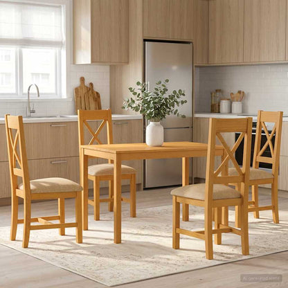 vidaXL Dining Set 5 pcs Beige Solid Oak Wood