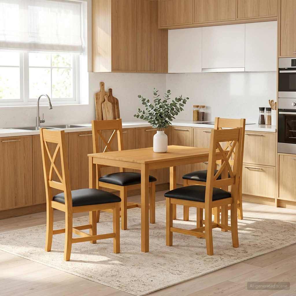 vidaXL Dining Set 5 pcs Black Solid Oak Wood