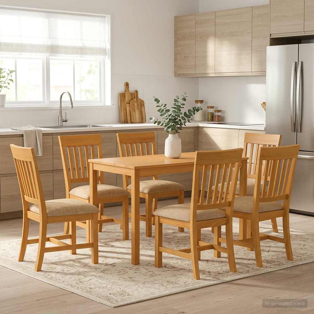 vidaXL Dining Set 7 pcs Beige Solid Oak Wood