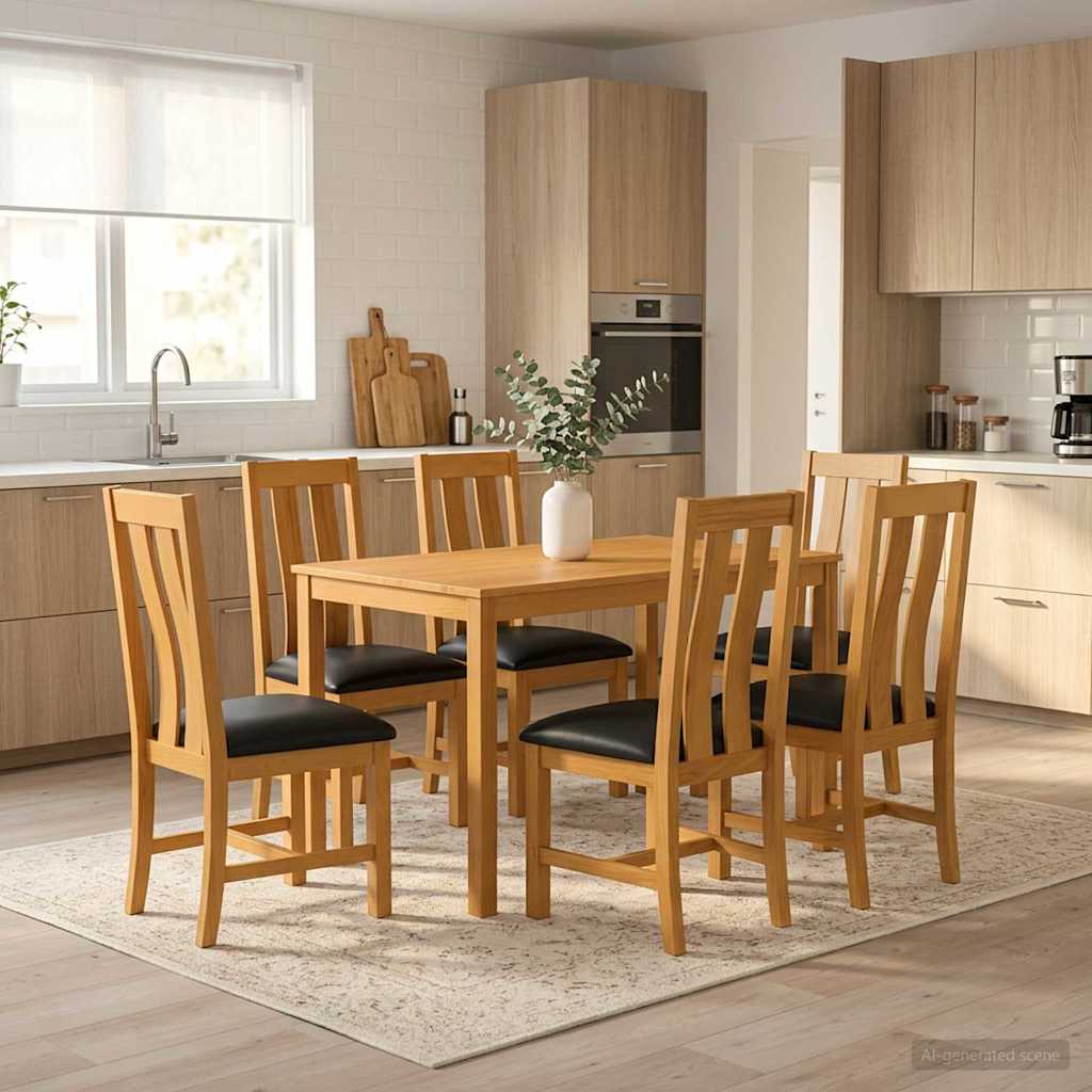 vidaXL Dining Set 7 pcs Black Solid Oak Wood