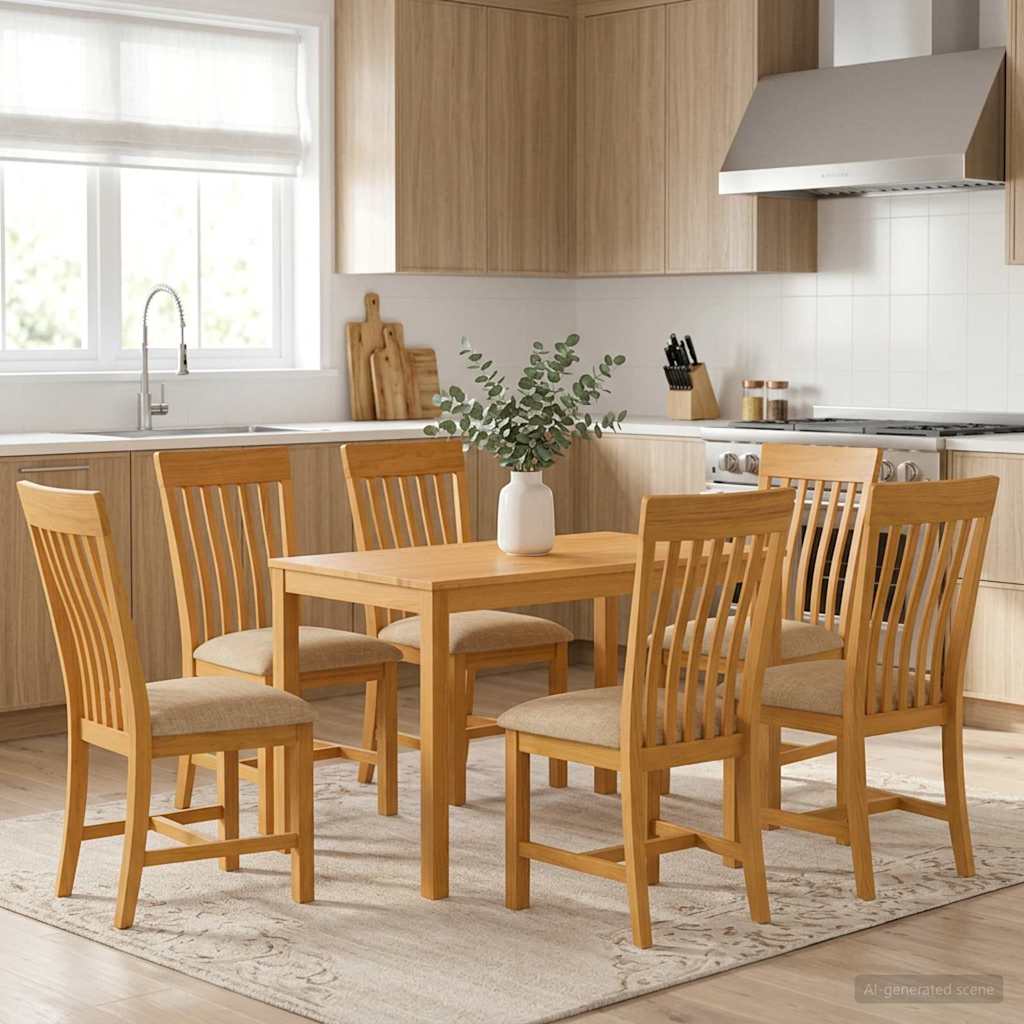 vidaXL Dining Set 7 pcs Beige Solid Oak Wood