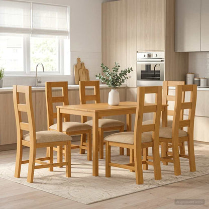 vidaXL Dining Set 7 pcs Beige Solid Oak Wood