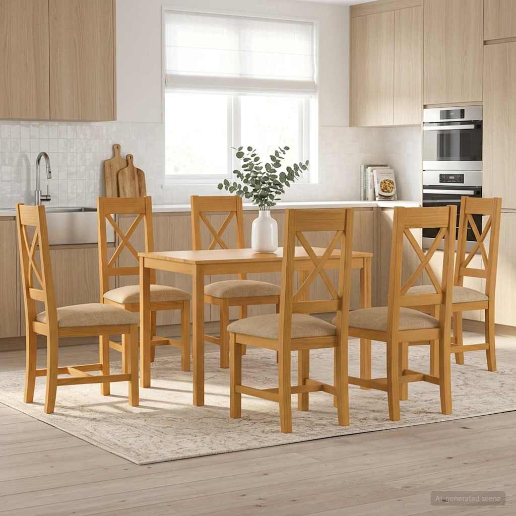 vidaXL Dining Set 7 pcs Beige Solid Oak Wood