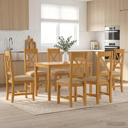 vidaXL Dining Set 7 pcs Beige Solid Oak Wood
