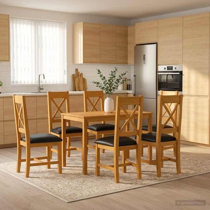 vidaXL Dining Set 7 pcs Black Solid Oak Wood