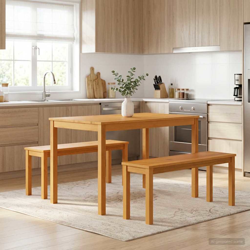 vidaXL Dining Set 3 pcs Natural Solid Oak Wood