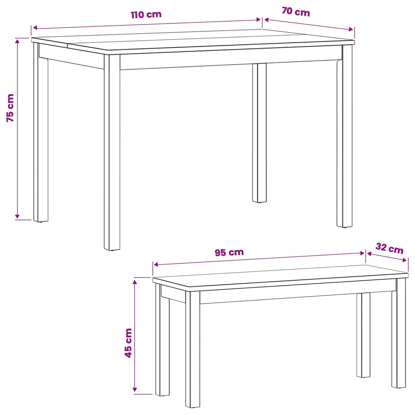 vidaXL Dining Set 3 pcs Natural Solid Oak Wood