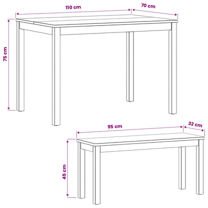 vidaXL Dining Set 3 pcs Natural Solid Oak Wood