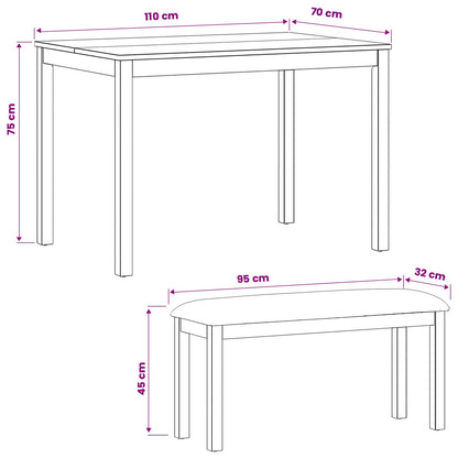 vidaXL Dining Set 3 pcs Grey Solid Oak Wood