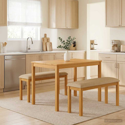 vidaXL Dining Set 3 pcs Beige Solid Oak Wood