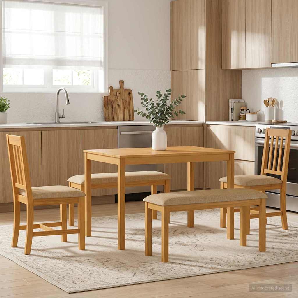 vidaXL Dining Set 5 pcs Beige Solid Oak Wood