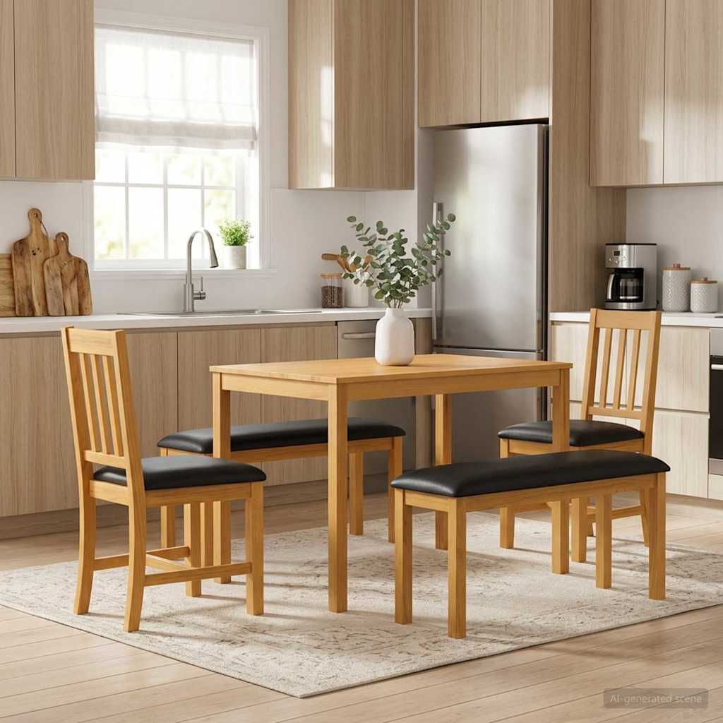 vidaXL Dining Set 5 pcs Black Solid Oak Wood