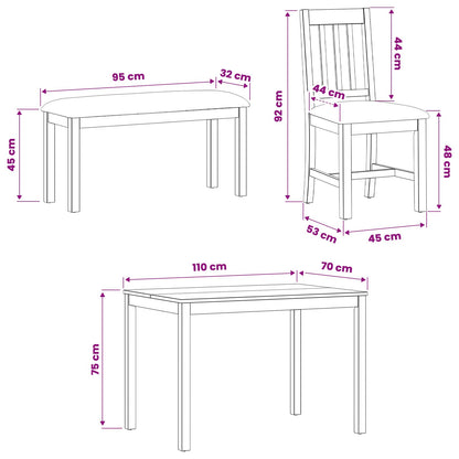 vidaXL Dining Set 5 pcs Black Solid Oak Wood