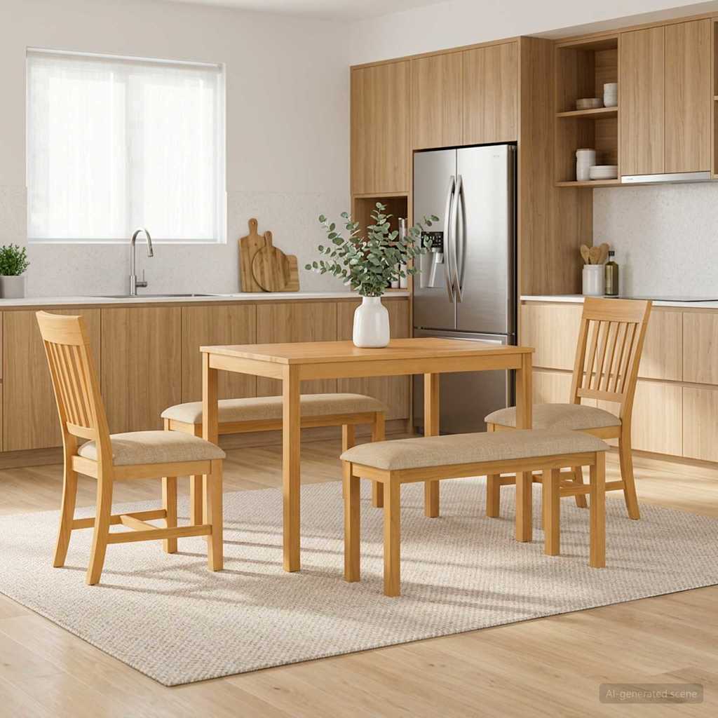 vidaXL Dining Set 5 pcs Beige Solid Oak Wood