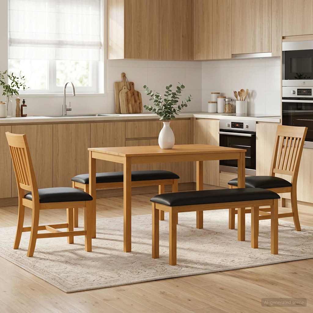 vidaXL Dining Set 5 pcs Black Solid Oak Wood